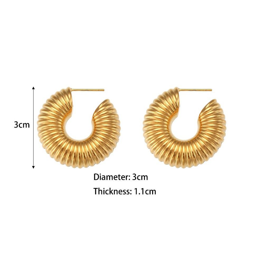 Vintage PVD 18K Gold Plated Hollow Chunky Textured Hoop Earring Stainles… - Picture 6 of 7